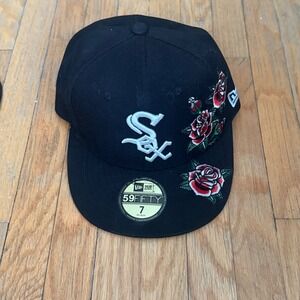 New Era 59FIFTY Chicago White Sox Rose Floral Fitted Hat Black Size 7 MLB Cap